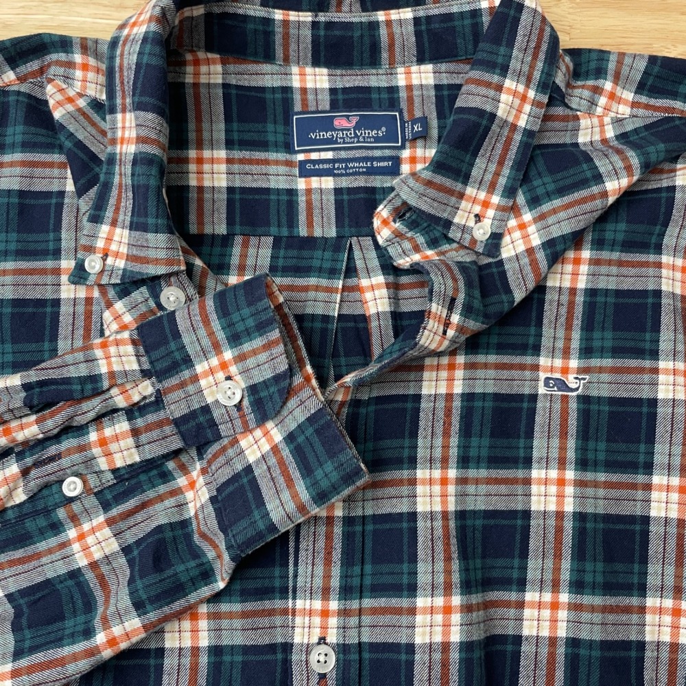 Vineyard‎ Vines Mens XL Classic Fit Whale Shirt Plaid Flannel Navy